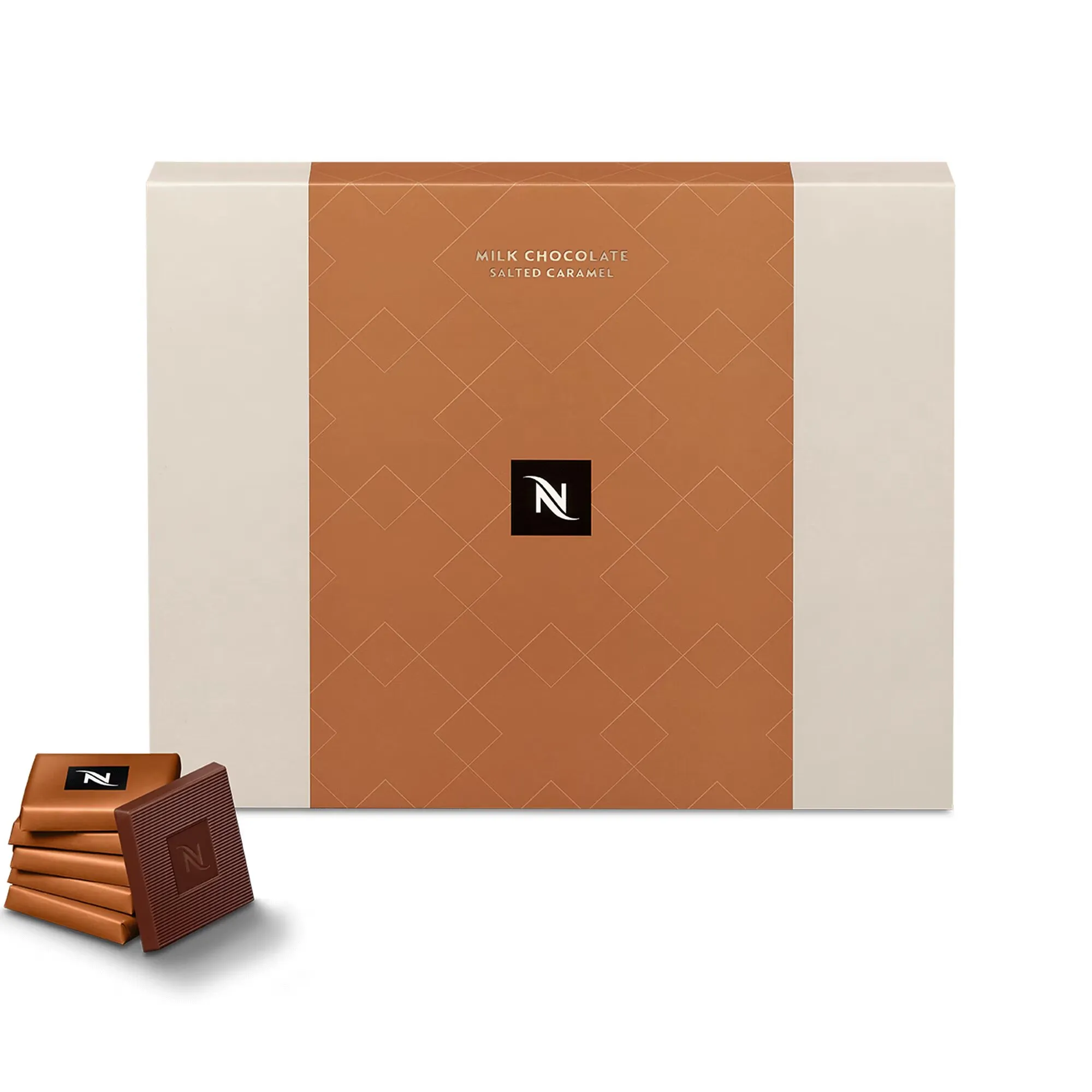 nespresso sweet milk chocolate salted caramel Молочный шоколад с соленой карамелью в упаковке.